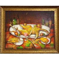 76/61см;Малишевский С.А "Праздничный ужин" или "Натюрморт с уткой",2013г. Холст, масло. Размер 76х61 см. с рамой, без 50х65 см.