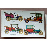 Переводные картинки ГДР (переводки, переснимки, наклейки карточки) ретро-автомобили. Made in DDR. (Ford 1900, Renault 1907, Landaulett 1905, Packard 1913). #1.