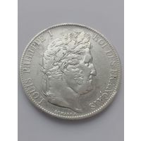 5 франков 1845 год. Франция, серебро.