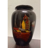 Вьетнамская винтажная деревянная ваза с росписью, 1960 гг.