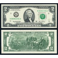 США 2 доллара 2003A г. (P-516b, UNC) [seria 2003A, Dallas, Cabral & Snow]