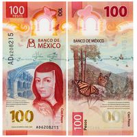 Мексика 100 песо 2021 год UNC (полимер).  IBNS (Международное общество банкнот) признало лучшей банкнотой 2020 года