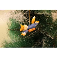 Ёлочная игрушка папье-маше, "Лиса на санках".