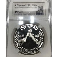 С рубля без мц! 1 доллар 1988 США pf 69 серебро 24 летние олимп. игры