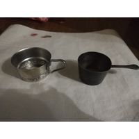 Старинная кокотница, и подстаканник ссср мельхиор.