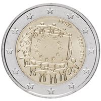 2 евро 2015 Эстония 30 лет флагу  UNC из ролла