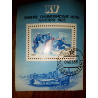 Марки.Зимние олимпийские игры. Калгари.1988 год. Почта СССР(блок)