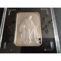 Серебряная монета из серии,,Мир скульптуры,, Вольтер. Номинал 20 руб. в оригинальным футряре.