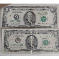 Купюра 100 долларов серия 1990 года, 2 шт.
