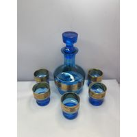 Графин с рюмками СССР синее стекло