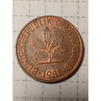 2 Пфеннига ФРГ 1981 год F