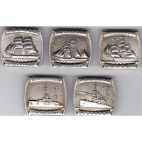 Корабли: бриг "Меркурий", фрегат "Владимир", линкор "Азов", броненосец "Потемкин" и крейсер "Аврора".