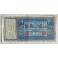 Банкнота 100 марок 1910 год. Красная печать. Германская империя. С рубля без МЦ.