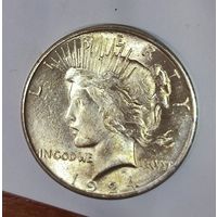 Доллар мирный США 1924. Редкий год! Золотистая патина! Яркий блеск!