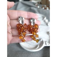 Серьги-гвоздики Грозди из натурального янтаря
