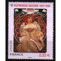 2023 Франция живопись Сны картина художника Альфонса Мухи Mi-8563 1х-марка**