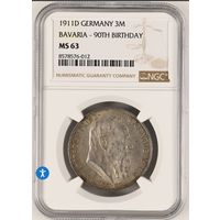 3 марки 1911 Бавария. Луитпольд NGC MS63