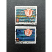 ГДР 1969 Полная серия марок "Конгресс международной ассоциации ярмарок" (гашение с клеем, но одной марке есть след от наклейки) Mi.1515-1516 каталог 1.00 евро