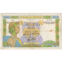 500 франков 15.10.1942 год. Франция, III Рейх, оккупация,  большая купюра 190*110 мм