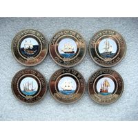 Комплект монет 6 штук. Номинал 1 доллар 2006. Острова Кука. Корабли. Медь-никель.