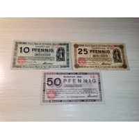 Нотгельды номиналом 10-25-50 пфениннгов, 1920 года, Кёльн, Германия.