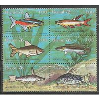Бразилия. Речные рыбы. 1976г. Mi#1545-50. Серия в блоке.