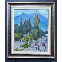 Маслеников П.В "В Крыму", 1982г. Картон, масло. Размер с рамой 54х63,5 см.