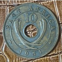 Монета 10 центов 1951 год. Британская Восточная Африка.