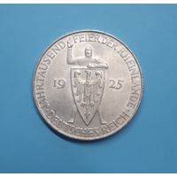 Германия. 5 рейхсмарок. 1925 год. Веймар. Тысячелетие Рейнланда. Серебро. Распродажа коллекции!