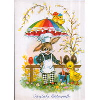 Подписанная открытка Германия "Пасха. Заяц с кистью"