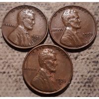 1 цент 1953 США P D S. Все 3 МД