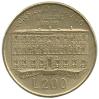 Итальянская Республика (Италия). 200 лир 1990. 100 лет основанию Государственного Совета.