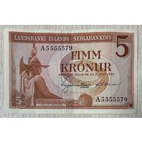 Банкнота. Исландия. 5 крон 1957 год.