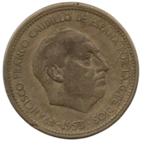Королевство Испания ( Регентство ). 2.5 песеты 1953. Регент и Каудильо Франсиско Паулино Эрменехильдо Теодуло Франко Баамонде.