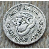 Австралия 1 шиллинг 1954 года, UNC. Елизавета II. Серебро! Сторгуй за свою цену, предложи обмен!