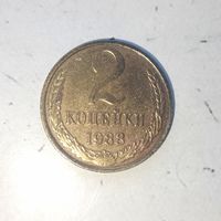 2 копейки 1988 года СССР. Красивая родная патина!
