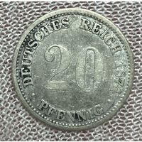 Монета 20 пфеннигов 1874 год. Германская империя. Вильгельм I Серебро