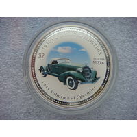 2 доллара 2006. Острова Кука. Auburn 851 Speedster. Автомобиль ретро. Королева Елизавета II. Серебро 999 пробы. Вес 31,5 (1 унция).