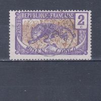 [906] Французские колонии. Среднее Конго 1907. Фауна.Леопард.2 с. Гашеная марка.