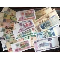 Набор Банкнот - 20 купюр [2 UNC, 5 AU] Разного Номинала Беларуси 1992, 1994, 1995, 1996, 1998, 2000 года, 50000, 100000 - Сборный Лот