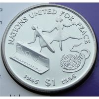 Либерия. 1 доллар 1995 год  KM#412  "50 лет ООН"