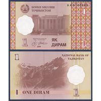 Таджикистан, 1 дирам 1999 г, P-10a(1) (АА, опера и театр Садриддина Айни, Памирские горы), UNC