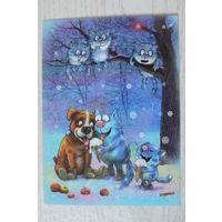 Зенюк Ирина, Зима, синие коты, пёс, мороженое; 2021, чистая.