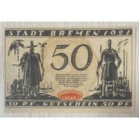 Нотгельд 50  пфеннигов 1921 год. Бремен. Веймарская республика.