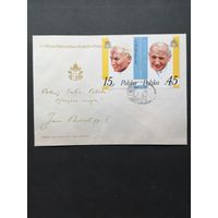 Польша 1987 КПД с полной серией марок в сцепке "III визит Папы Римского Иоанна Павла II в Польшу" (спецгашение) Mi.3099-3100 каталог 1.50 евро