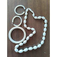 Слоновая кость, набор, бусы, браслет, сережки.