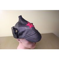 Будёновка с эмалевой звездой. 58-60 раз. Кожа. Распродажа коллекции вещей. С РУБЛЯ! АУКЦИОН!