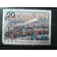 Япония, 1972. 100 лет японской ж/д, цветная гравюра на дереве