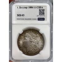 1 доллар Морган 1884 o США ms 65 патина
