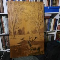 "У ручья", рисунок по фанере, 85 * 55см (тушь, карандаш).